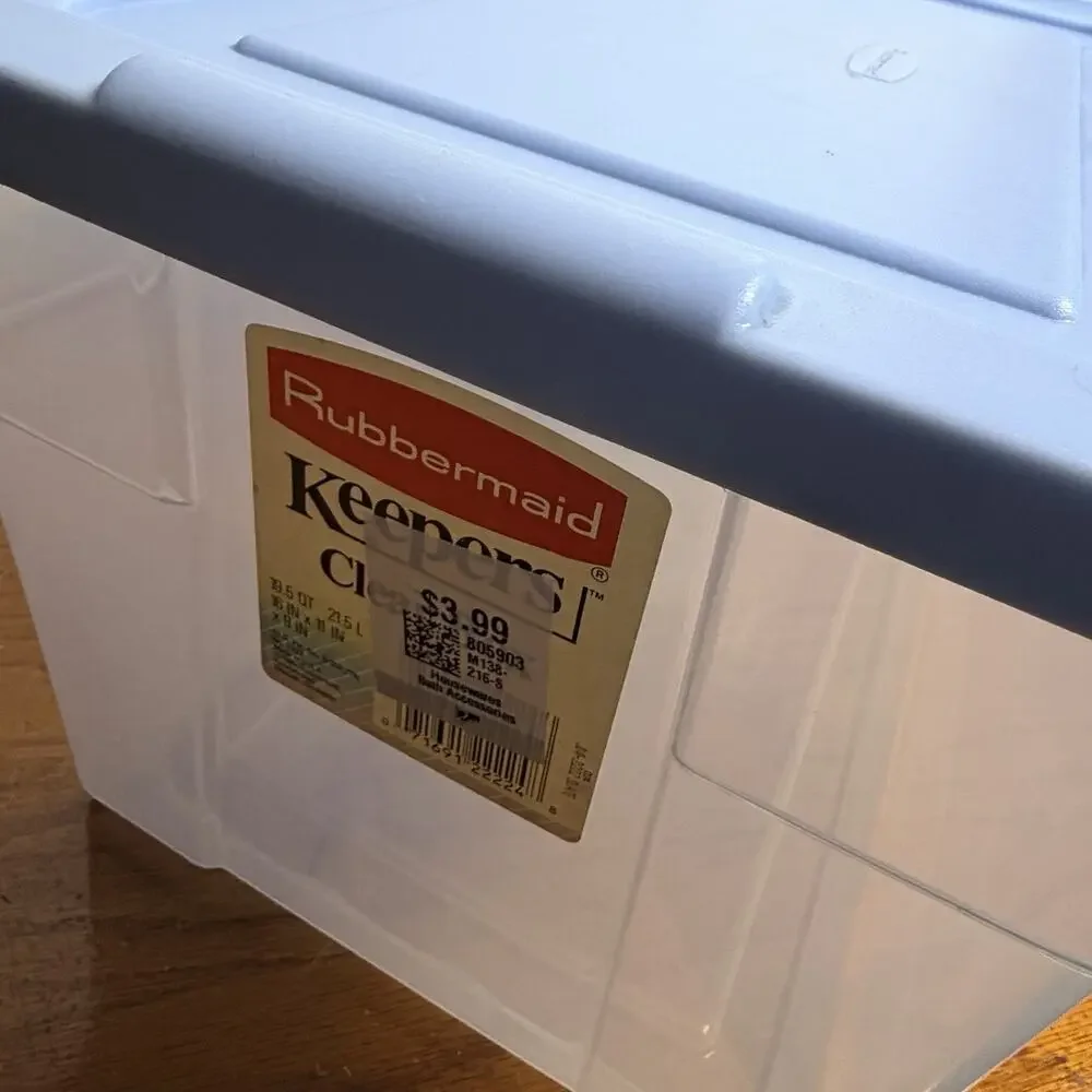 Vtg Rubbermaid 2222 Keepers 19.5 Qt Clear Blue Box Storage Tote Container 1990